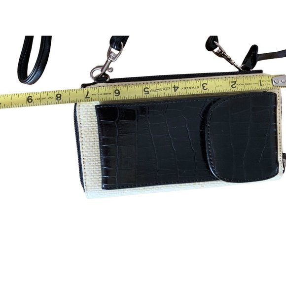 Unbranded Black Croc & Bamboo Embossed Crossbody Wallet Clutch Organizer - Picture 7 of 10